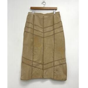 Vintage Suede Leather Skirt Western Boho Festival Cowgirl Patchwork Panels XL